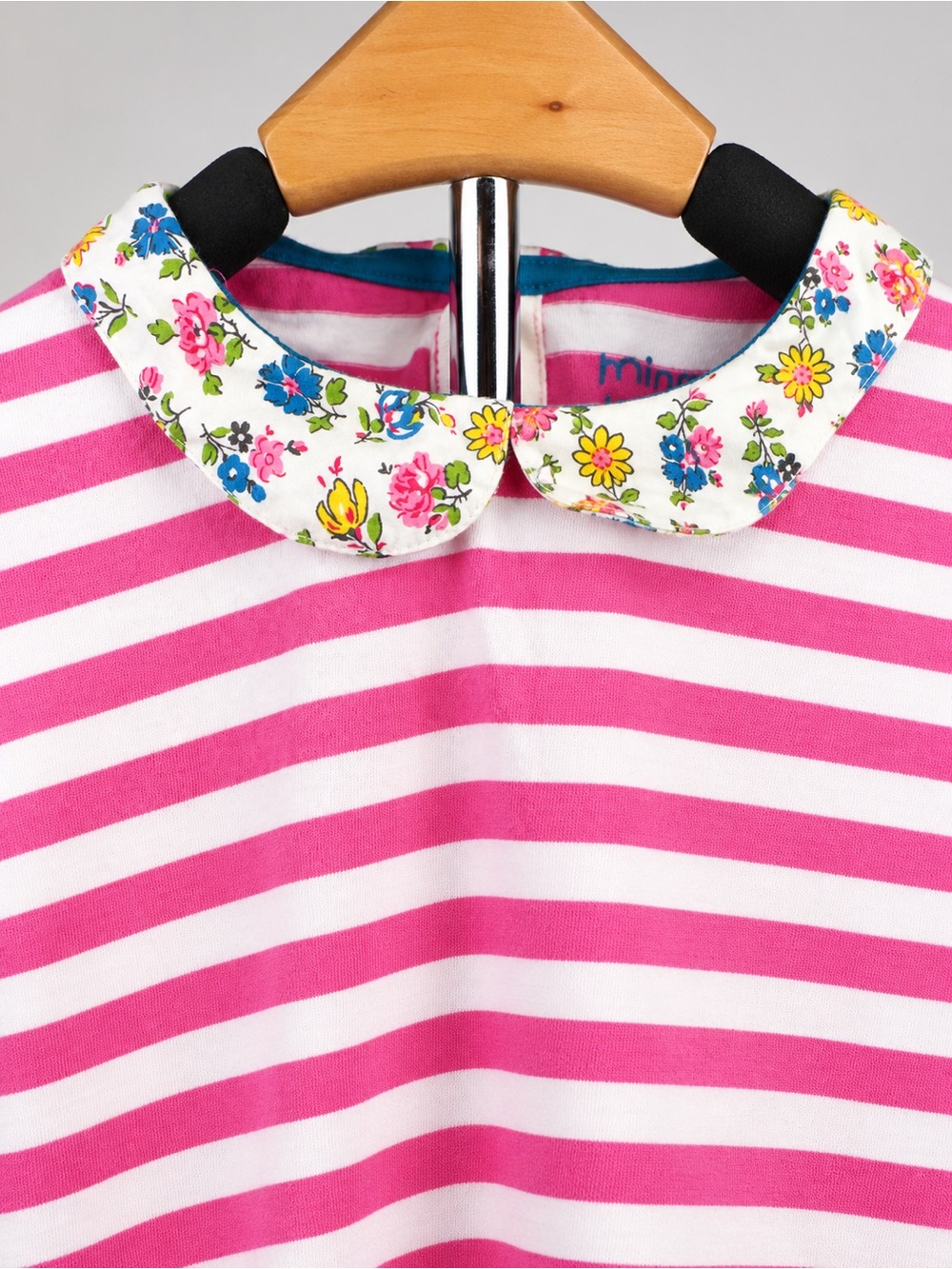 Mini Boden Pink Stripe Floral Collar Top Girls Size 5-6Y Peter Pan Shirt